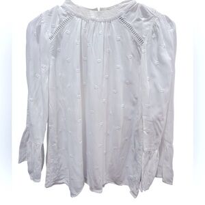 Loft XXS petite white long sleeve eyelet blouse excellent condition